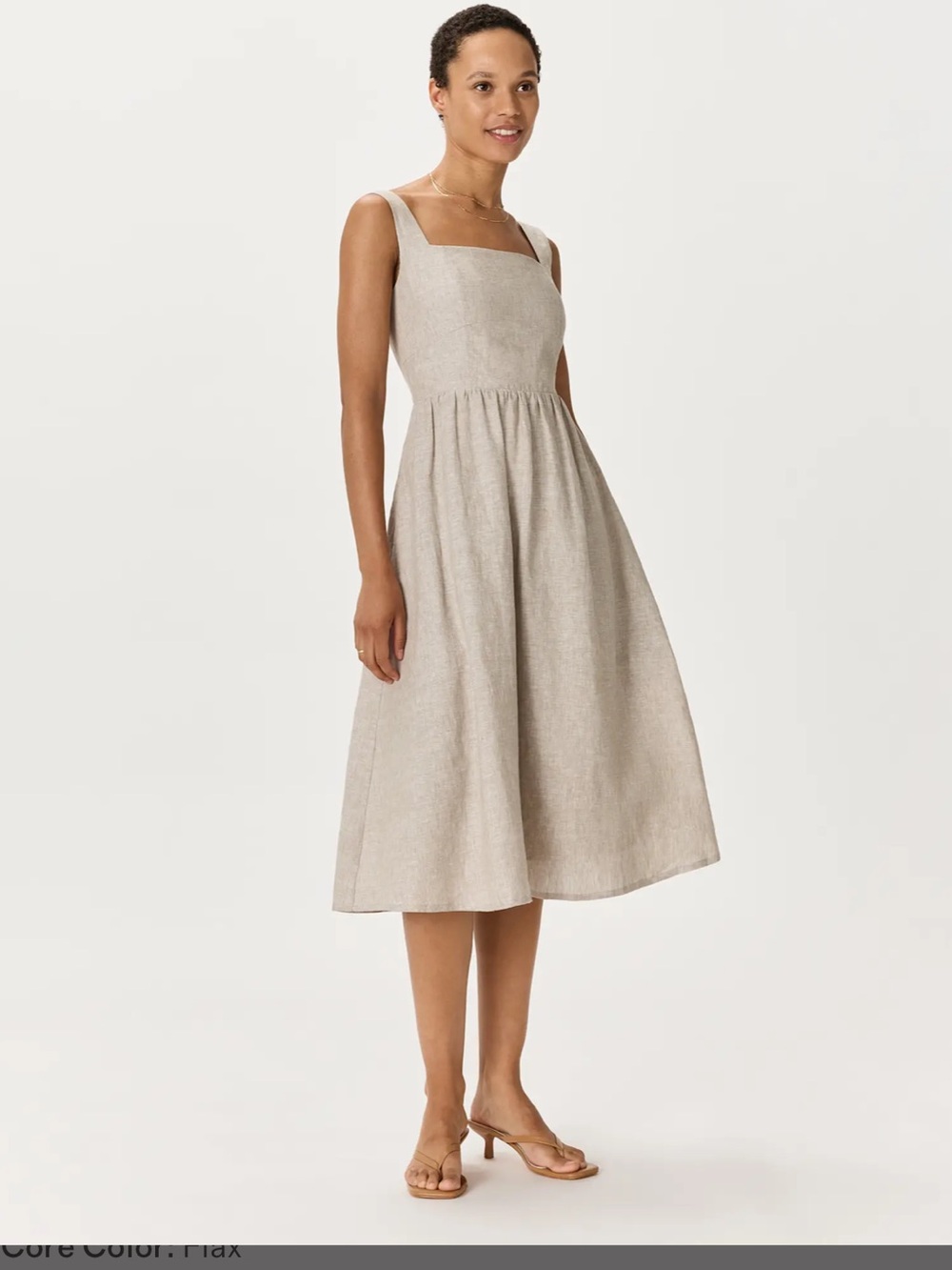 Quince 100% European Linen Fit & Flare Midi Dress Taupe NWT